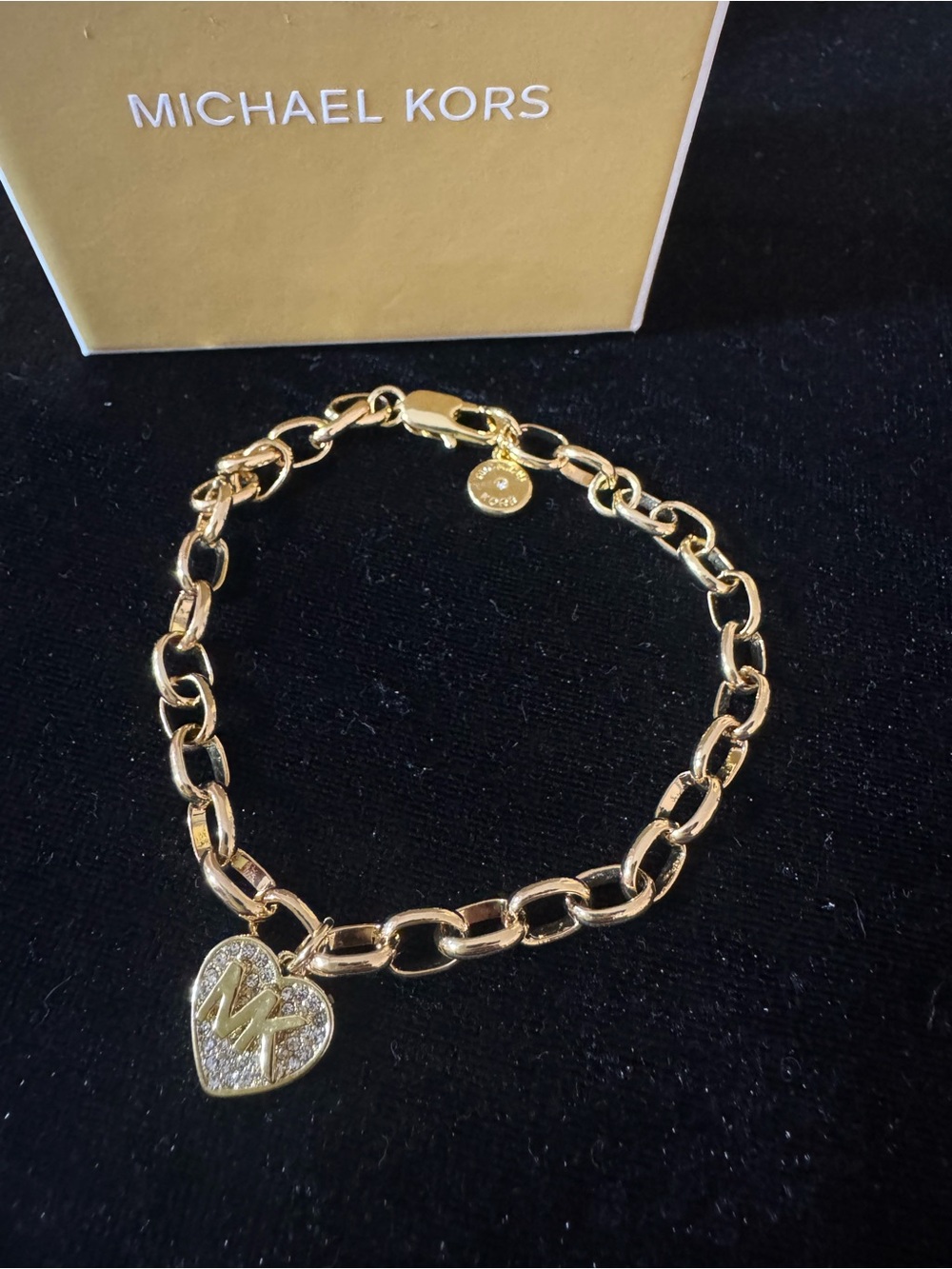 Michael Kors Gold Heart Link Bracelet with MK Charm